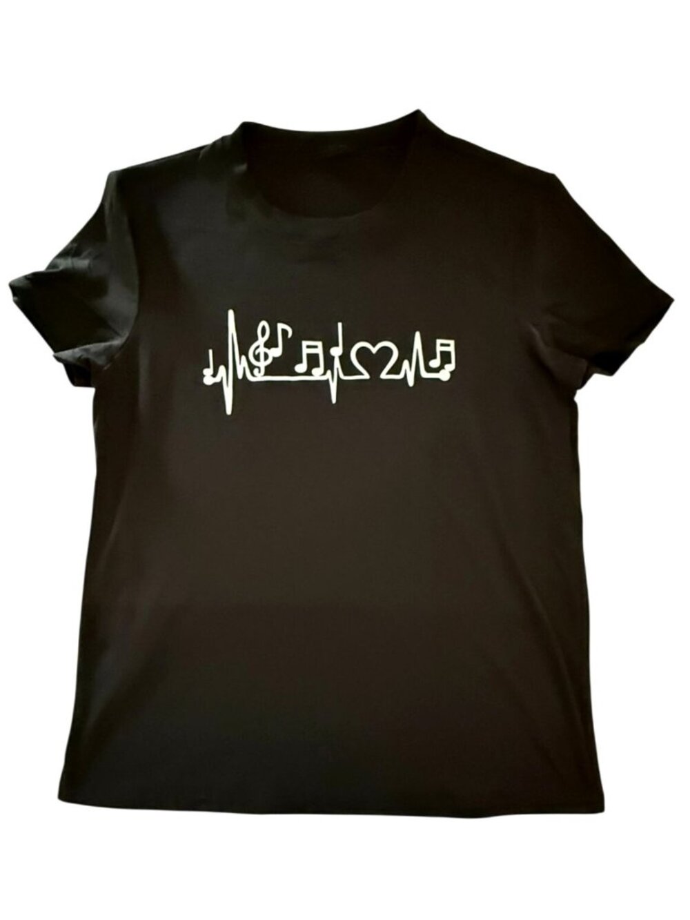 Music Heartbeat Tee Womens M Black Treble Clef Notes Heart Musician Shirt